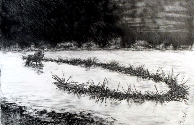 SHORE • 1992 • 72 x 72 inches • Charcoal and Oil on Paper • Private Collection, Little Rock, AR